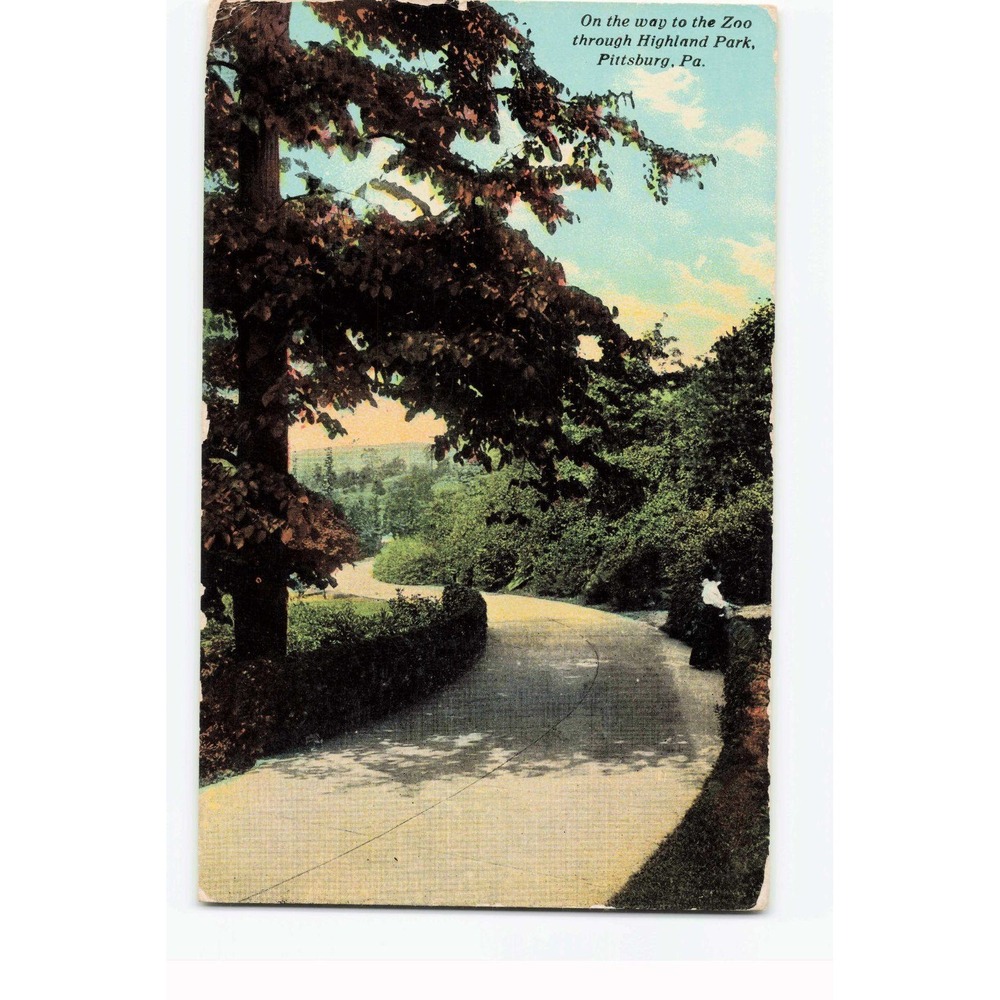 Vintage 1911 Pittsburgh PA Highland Park Road to Zoo Postcard Benjamin Franklin